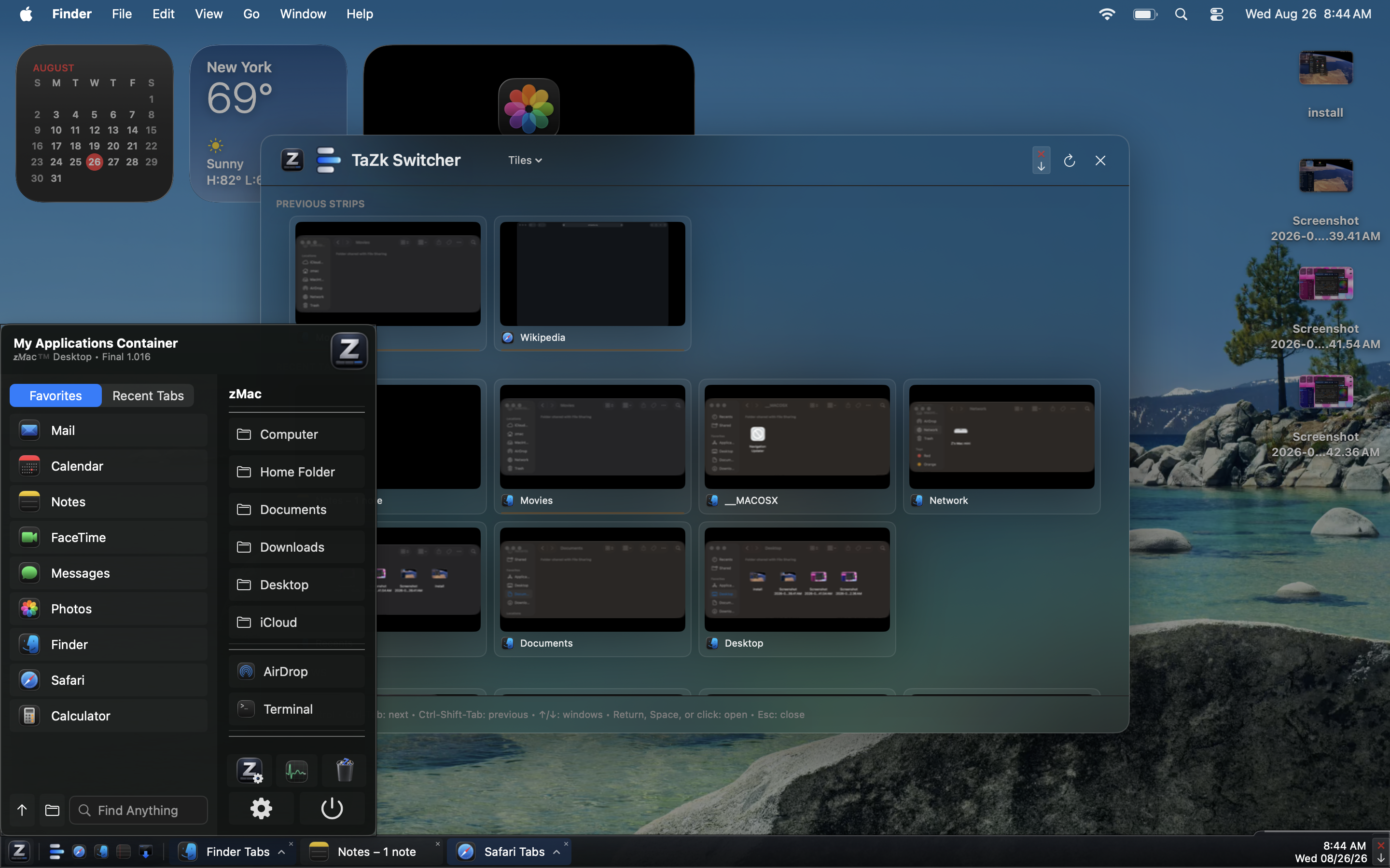 zMac taskbar and applications container running on macOS